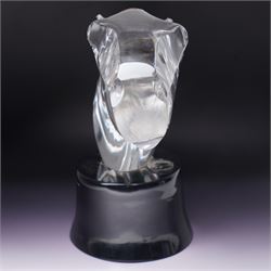 Loredano Rosin (Italian 1936-1992): Horse's Head, clear cut glass sculpture mounted on an oval plinth of black glass with incised signature, with impressed makers medallion, overall H35cm W47cm 
Notes: Rosin was widely exhibited Murano glassmaker who collaborated with artists such as Picasso and Chagall, this piece probably dates from the 1960s. 