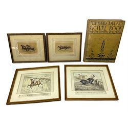 Edmund Dulac's Picture book for the French Red Cross, together with four framed and glazed hand coloured equestrian prints, in one box