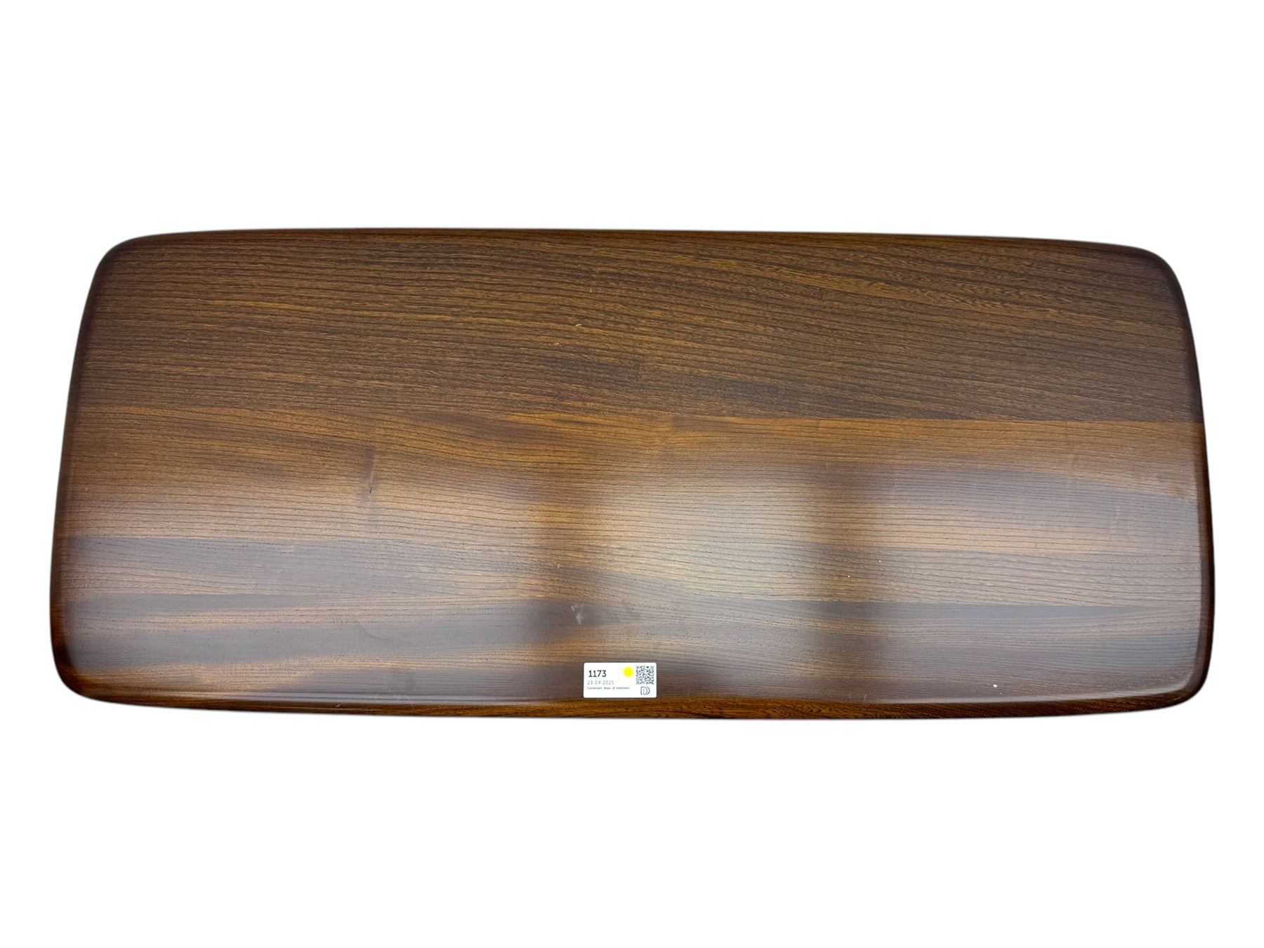 Lucian Ercolani for Ercol - mid-20th century elm 'Windsor' coffee table, rectangular top with rounded corners and chamfered edge, over an integral slatted undertier, on splayed tapering supports