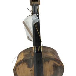 Early 19th century German cello requiring complete restoration, with 72cm two-piece maple back and ribs and spruce top, bears repair labels for Bolesen-Petersen Copenhagen 1914 and Gough & Davy Hull 1966, 117cm overall