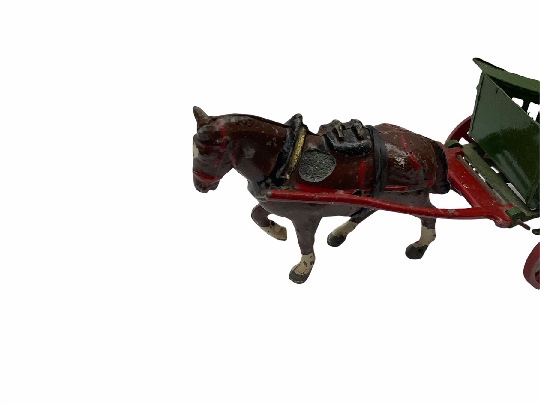 Lead figures - pre-war Charbens goat cart with girl; Timpo ploughman; Timpo cow; Salco Dray Carts; see-saw boat with boy and girl; two Charbens tractors; Taylor & Barrett governess cart; six Wendal figures etc