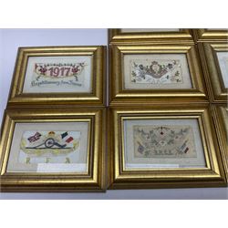 Collection of approximately thirty WWI period embroidered silk greetings cards and post cards,  mostly military examples, including 'Right is Might', 'Remember Me!', 'Greetings from your soldier boy', etc