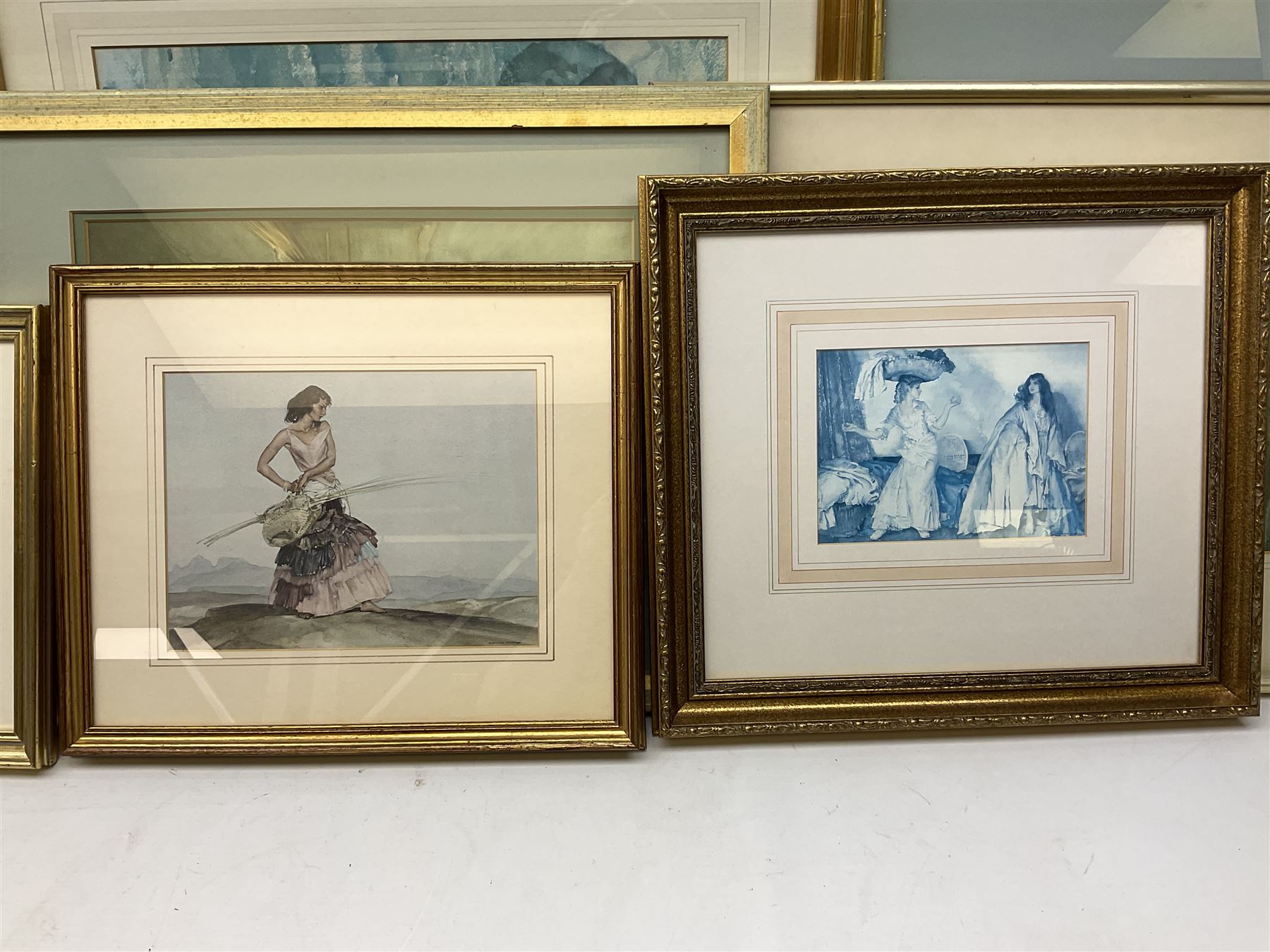 After Sir William Russell Flint (Scottish 1880-1969): 'Negro Dancers – Victoria Ora and Serafina' and 'Basket Makers', pair colour prints together with 7 others after the same hand max 24cm x 35cm (9)