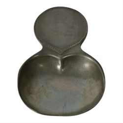 Liberty & Co., Tudric Arts and Crafts pewter caddy spoon, the apple shaped bowl with beaded teardrop handle, model 01092, H7cm