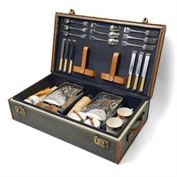 Large fitted picnic case in leather bound case 68cm x 38cm