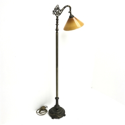 Classical style standard reading lamp with glass shade, H162cm 