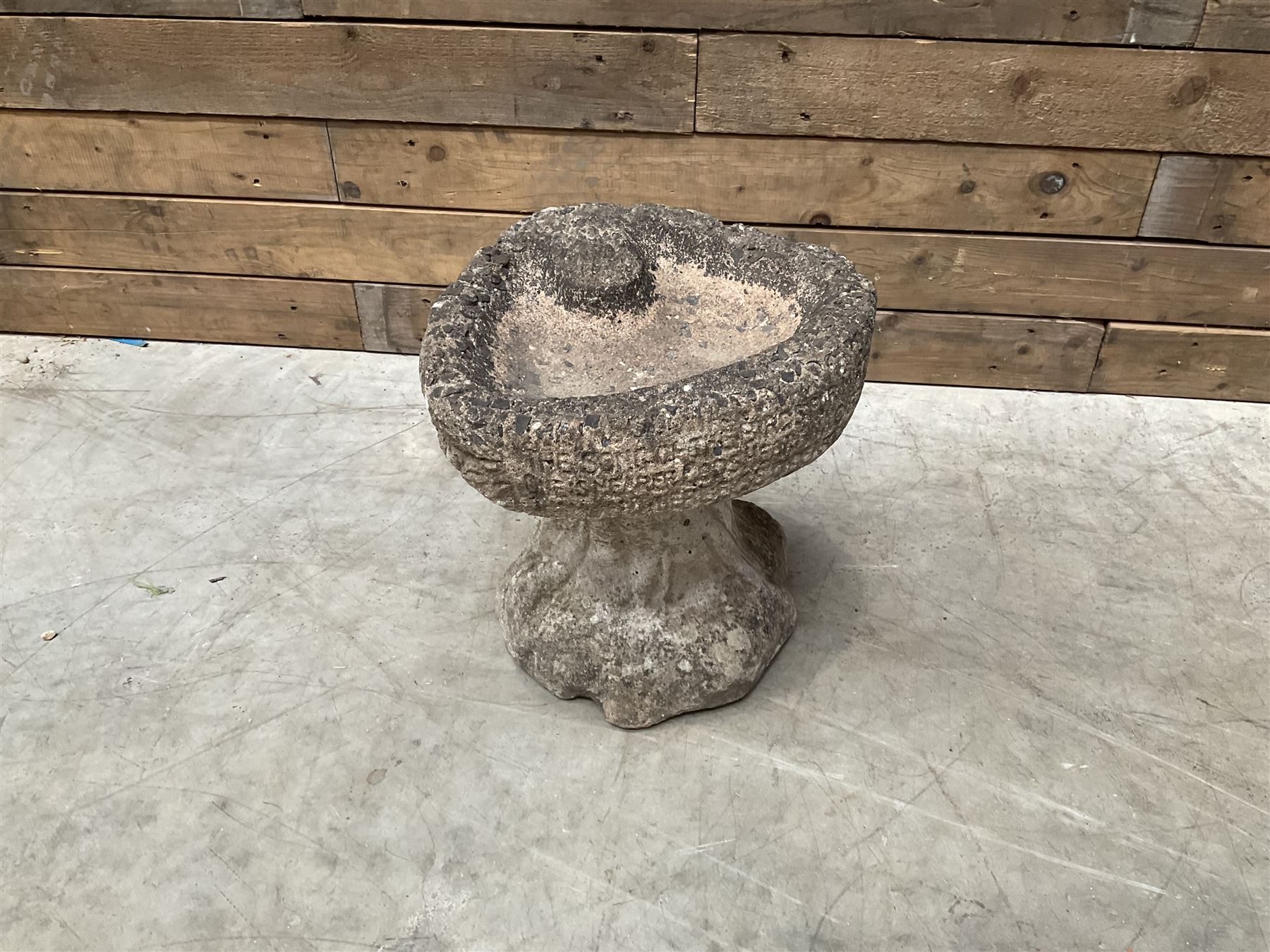 Collection of 9 decorative stone garden objects including sun dial small troughs mill stone and more,