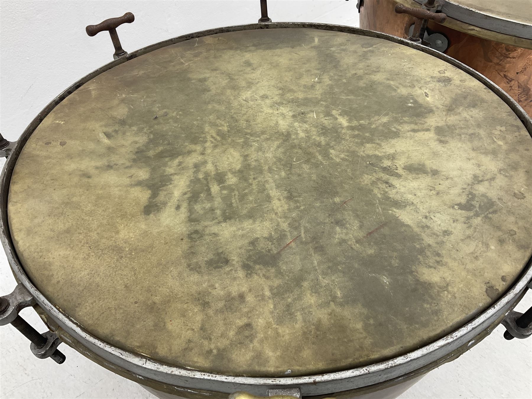 Pair of vintage copper timpani drums D65cm H46cm (2)