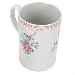 18th century pearlware mug, decorated with floral sprigs, together with 19th century miniature chamber pot printed with the verse and other 19th century ceramics 
