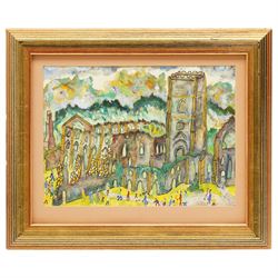 Lois Bygrave (Northern British 1915-1996): Fountains Abbey, watercolour and ink attributed verso 24cm x 33cm