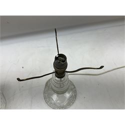 Waterford style cut crystal table lamp with mushroom shade and shaped central column upon a circular spreading foot, H39cm
