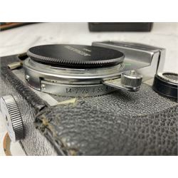 Miranda Sensorex camera body, Miranda Sensorex II camera body with 'Auto Miranda 1:1.8 f-59mm' lens, 'Auto Miranda 1:2.8 f-135mm' lens, 'Auto Miranda 1:3.5 f-200mm' lens, 'Auto Miranda 1:2.8 f-28mm' len, Agfa plate camera with 9cm x 12cm plates and other camera equipment including Miranda camera bag