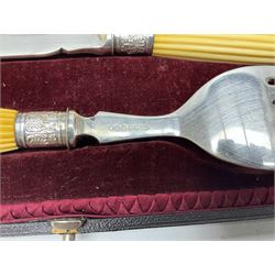 Walker & Hall silver-plate part canteen of cutlery, together with hallmarked silver cutlery comprising pair of Robert Pringle & Sons teaspoons, fork and butter knife, and silver handled knife and fork, cased set of Walker & Hall fish servers with simulated bone handles, and quantity of silver-plate and other cutlery