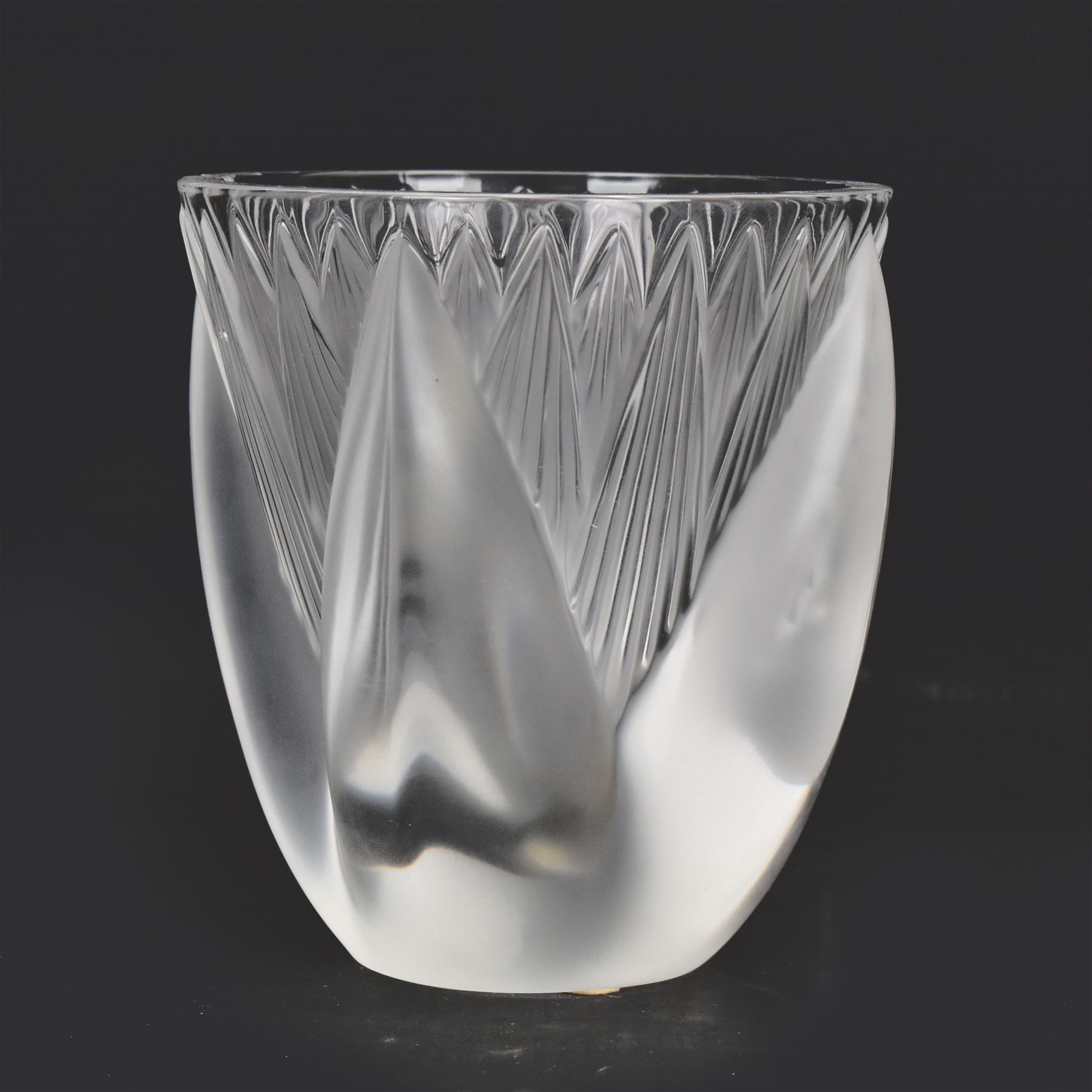 Lalique clear and frosted glass 'Thebes' vase, engraved beneath Lalique France and bearing original label to inside of rim, H11.5cm











 
