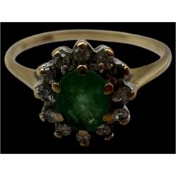 9ct gold emerald and diamond cluster ring, hallmarked, 18ct gold three stone diamond ring, silver stone set pendant, loose opal and a micro mosaic brooch