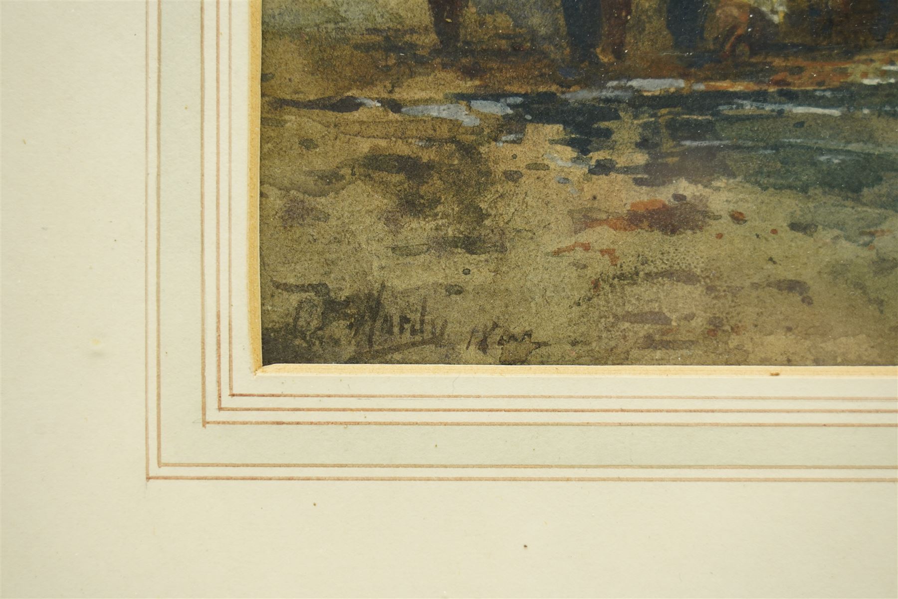 Thomas Bush Hardy (British 1842-1897): Dutch Coastal Scene with Figures and Ships, watercolour signed and indistinctly dated 18**, 16cm x 33cm