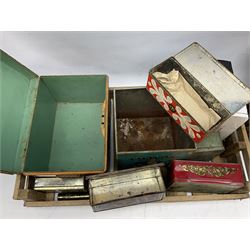 Quantity of vintage tins and boxes, largest L35cm