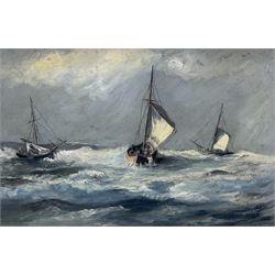 Frank Blinkhorn (20th century): Fishing Boats in Rough Seas, oil on panel signed and dated 1974, 30cm x 45cm