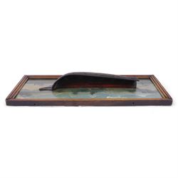 20th century half block diorama of a coble, painted within a seascape beneath a cloudy sky, H24cm, W54cm