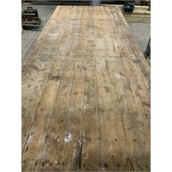 Large 19th century industrial pine table, plank top on reclaimed legs, provenance - The Old Button Factory, York - THIS LOT IS TO BE COLLECTED BY APPOINTMENT FROM THE OLD BUFFER DEPOT, MELBOURNE PLACE, SOWERBY, THIRSK, YO7 1QY