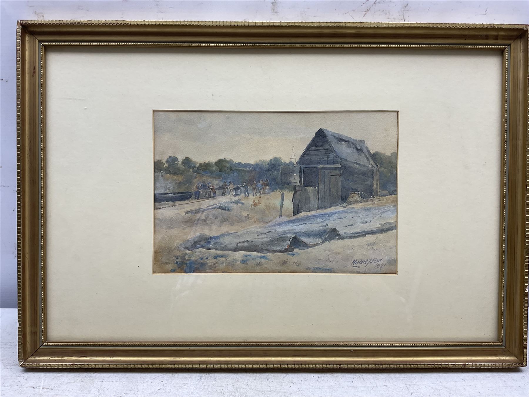 Herbert John Finn (British 1860-1942): Capstan and Boathouse at Kingsdown - Kent, watercolour signed, titled verso 16cm x 24cm