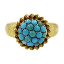 Victorian gold turquoise circular ring, stamped15ct