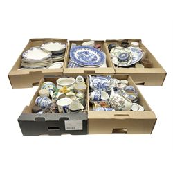 Wedgwood jasperware trinket box, commemorative ware, blue and white ceramics and a collection of other ceramics and collectables in five boxes
