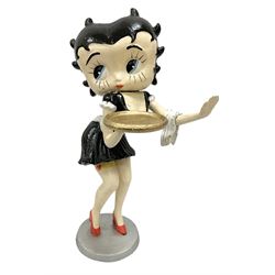 Cast metal Betty Boop, holding a waitress tray, H30cm