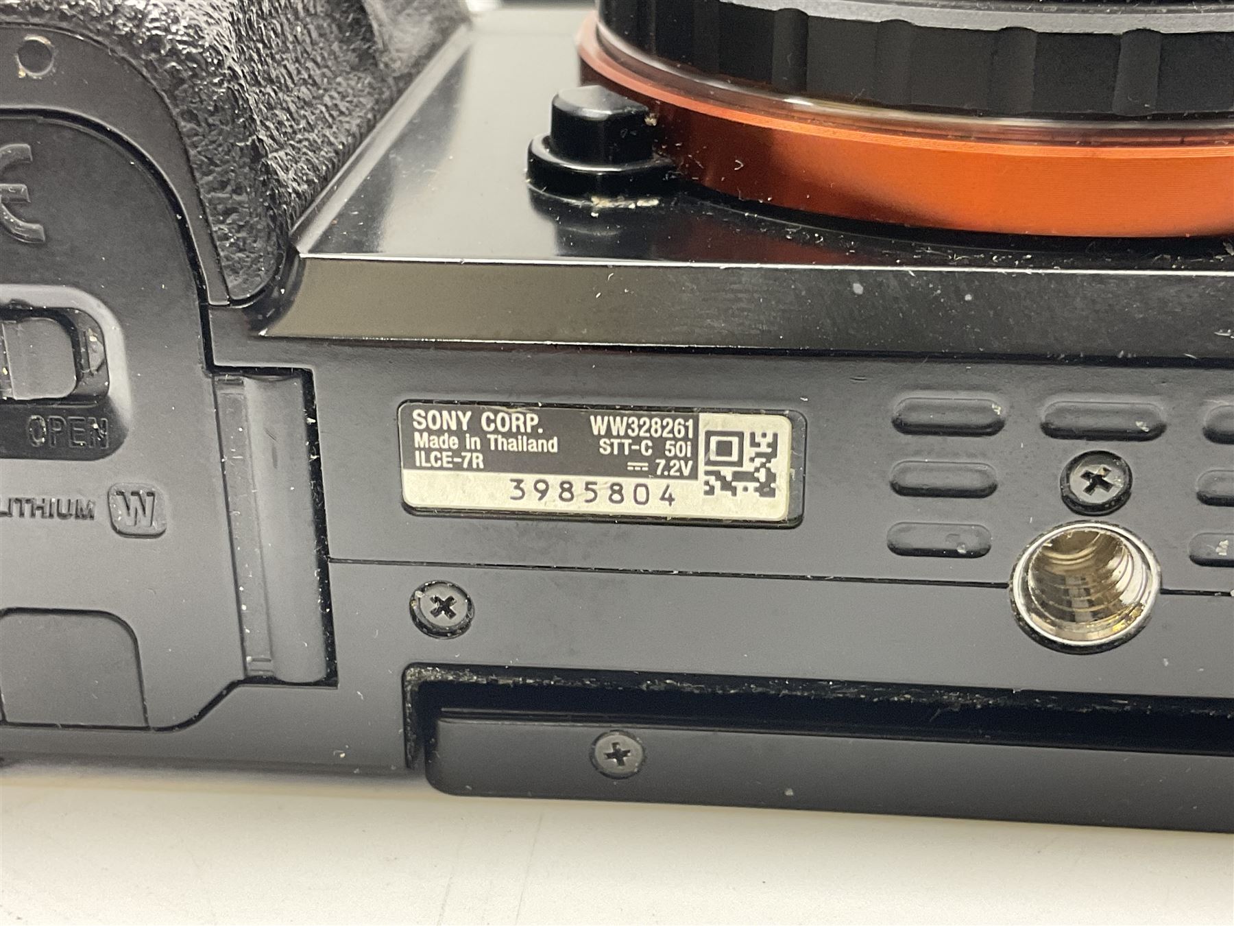 Sony Alpha 7R ILCE-7R camera body, serial no. 3985804, with 'Voigtlander Super Wide-Heliar f/4.5 15mm' lens, serial no. 9250212, camera with charger and in original box
