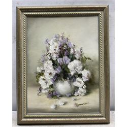 Judith Levin (British 1956-): Still Life of Flowers in a Vase, oil on canvas board signed 39cm x 29cm 