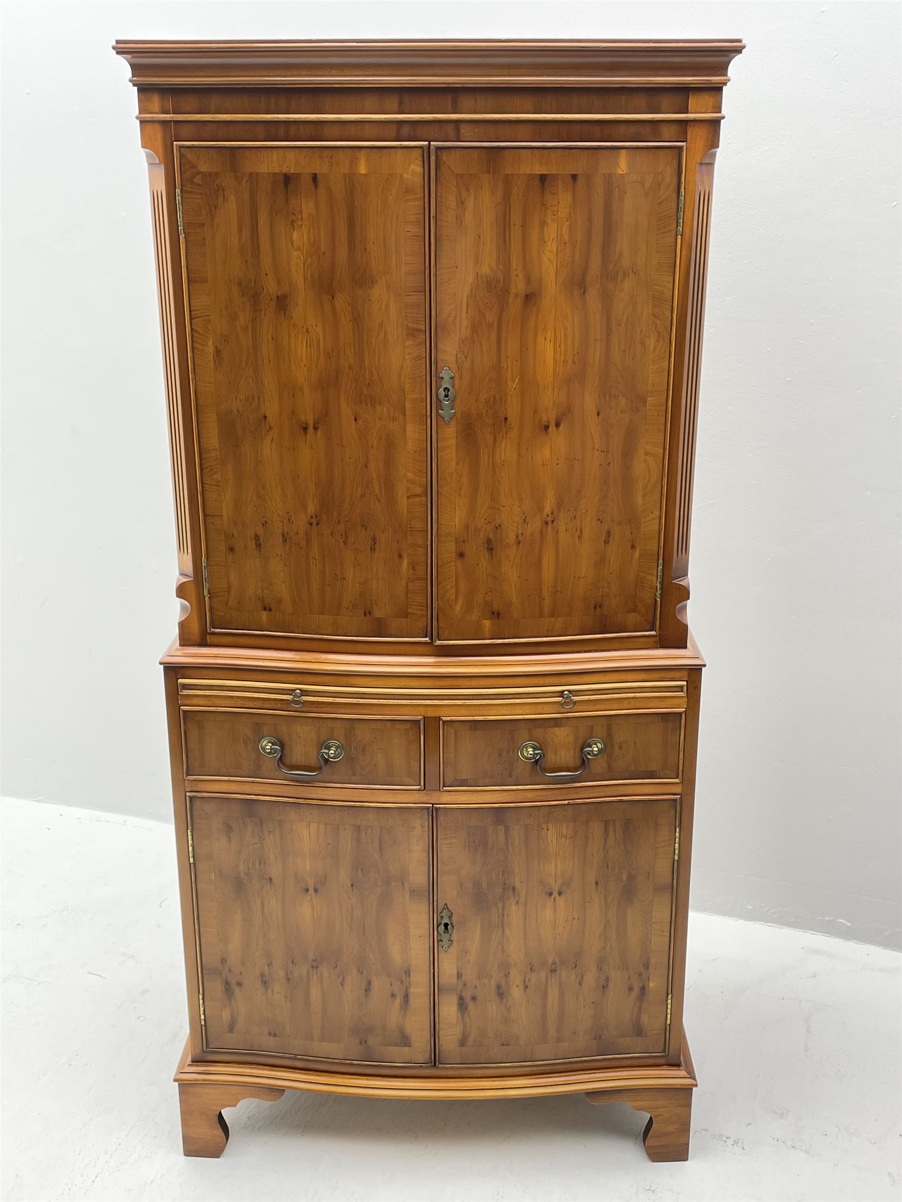 Bevan Funnell Reprodux yew wood cocktail drinks cabinet with illuminated interior