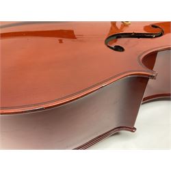 Gear4Music three-quarter sized cello with 70cm one-piece back and spruce top; bears maker's label; L112cm overall; in soft carrying case with Erich Steiner bow