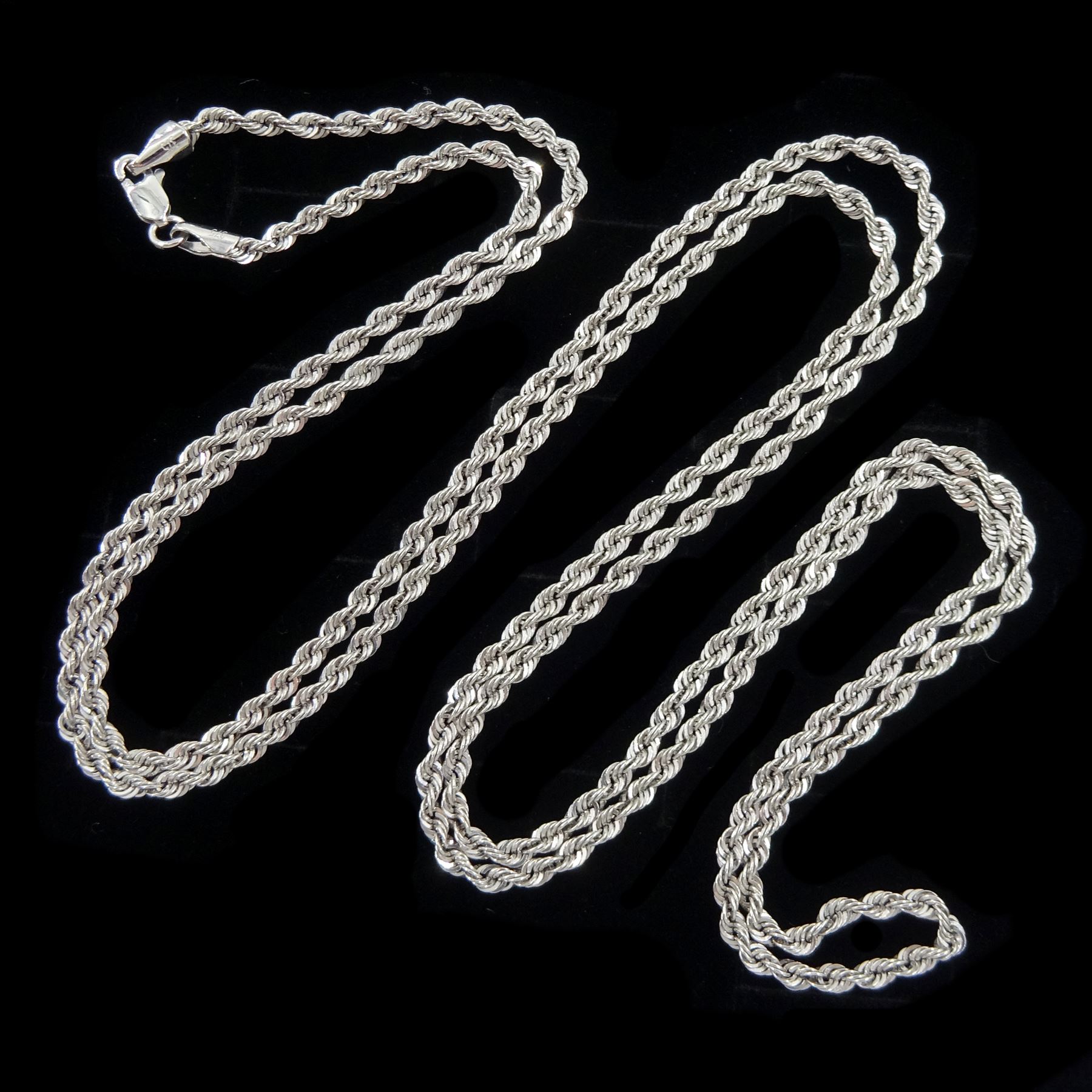 9ct white gold rope twist chain necklace, hallmarked 