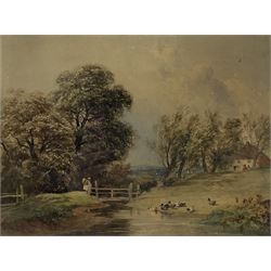 Joseph William Allen RBA (British 1803-1852): Ducks Swimming in River, watercolour signed and dated 1840, 19cm x 27cm 