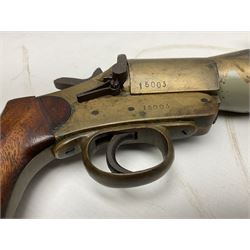 Schermulys Patent No.503324 nitro proof line throwing pistol No.15003; brass body with proof marks; the 32cm steel barrel with secondary handle over and original transfer 'The Schermuly Pistol Rocket Apparatus Ltd. London' L51cm overall