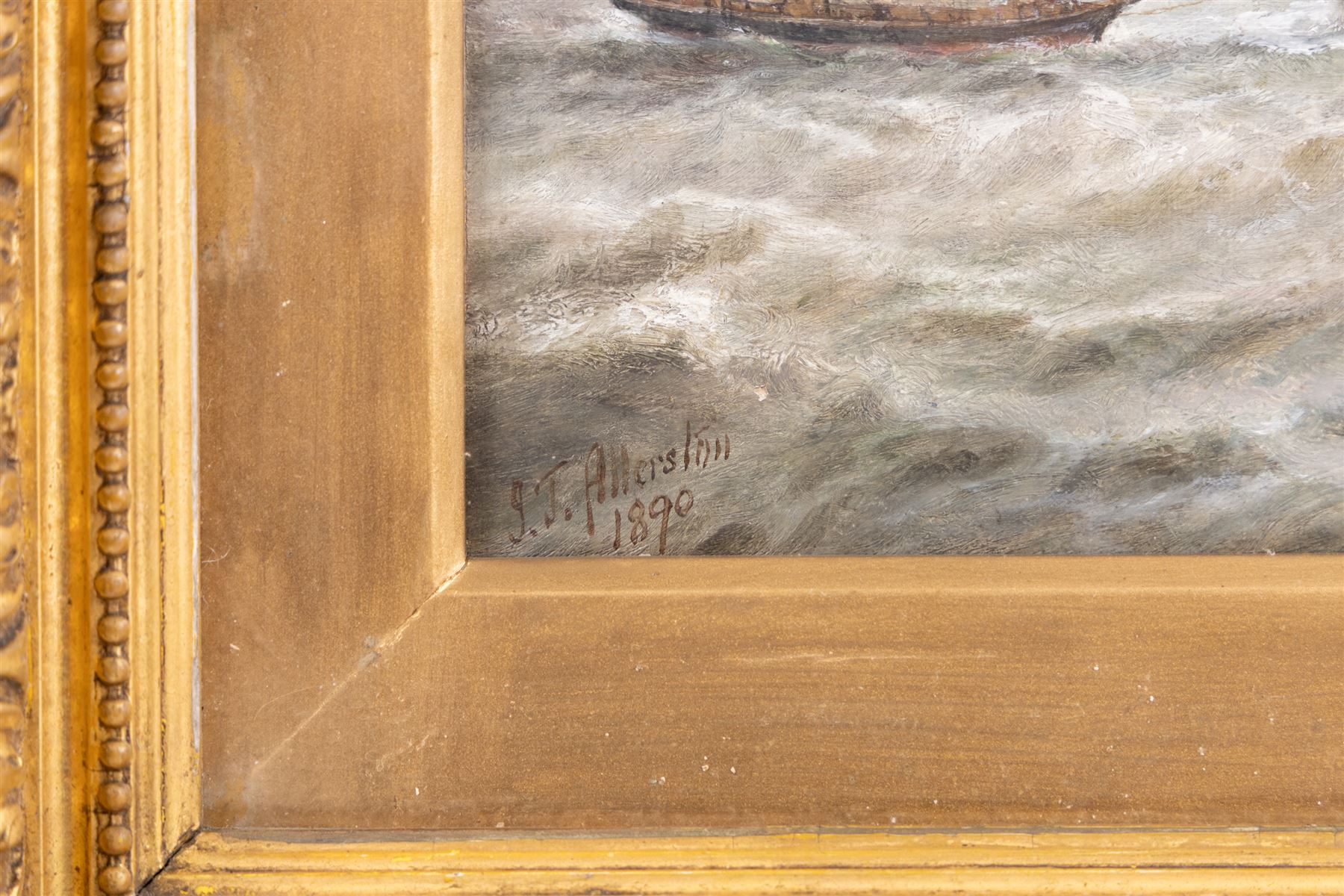 John Taylor Allerston (British 1828-1914): Watching the Boats from the Sea Wall. oil on canvas signed and dated 1890, 26cm x 36cm