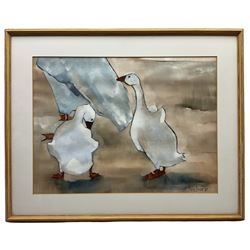 Madge Bright (British 20th century): Two Geese, gouache signed and dated '87, 43cm x 58cm