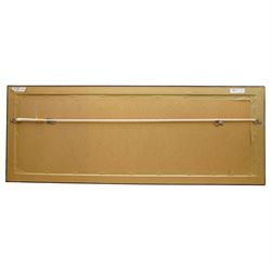 John Hanley (Northern British 1947-): 'Swinbury Town Station', oil and mixed media on board signed 30cm x 90cm