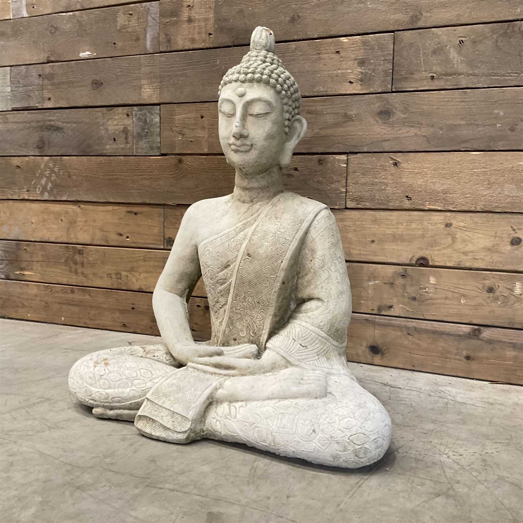 Composite garden Buddha figure and two gargoyle figures (3)