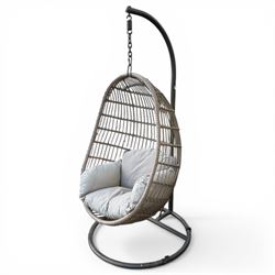 Pair Basket hanging garden chairs with one cushion