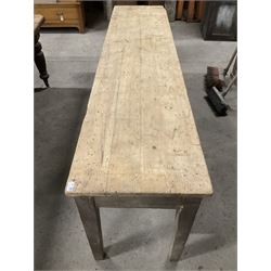 19th century pine narrow side table, rectangular plank top on square tapering supports  - THIS LOT IS TO BE COLLECTED BY APPOINTMENT FROM THE OLD BUFFER DEPOT, MELBOURNE PLACE, SOWERBY, THIRSK, YO7 1QY