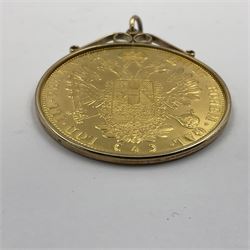 Austria 1914 restrike four ducat gold coin, in 9ct gold loose mount, gross weight approximately 16.84 grams