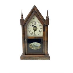Late 19th/early 20th century American Waterbury Clock Company Gothic style mantel clock with 8-day movement and alarm facility striking on a bell H38cm