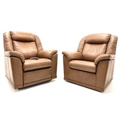 G-plan suite to include, electric reclining armchair and matching standard chair upholstered in tan leather