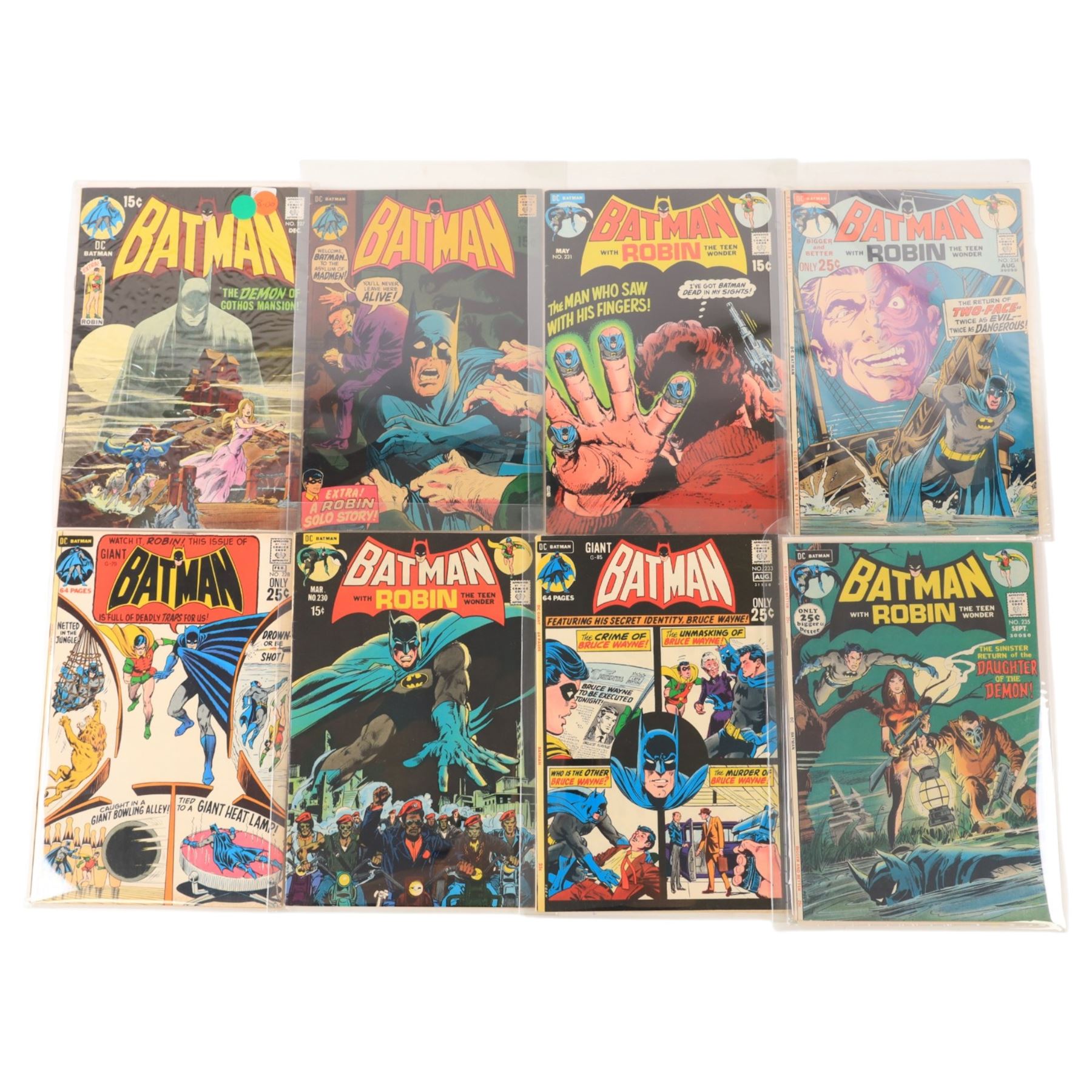 Fourteen DC Bronze Age 'Batman' comic books, spanning years 1970-1971, comprising issues #221, #222, #223, #224, #225, #226, #227, #228, #229, #230, #231, #233, #234 and #235