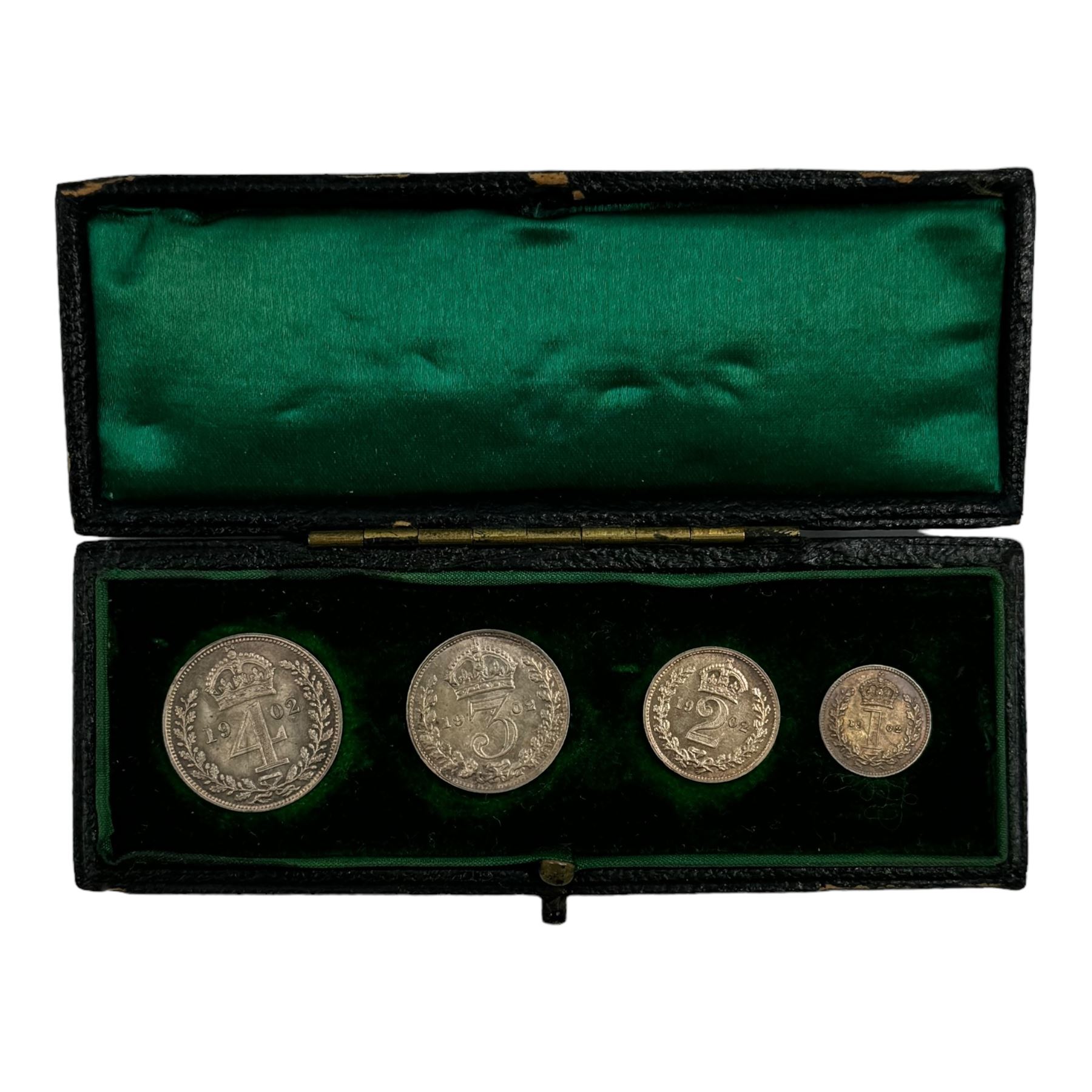 King Edward VII 1902 Maundy coin set, housed in a dated case