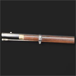 Enfield .577 action rifle, the 91.5cm rifled barrel with three barrel bands and ramrod under, full walnut stock, action marked 'Enfield' with Victoria cypher, overall L131cm