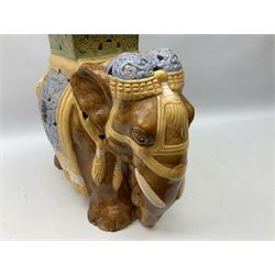 Oriental glazed ceramic elephant garden seat, H41cm