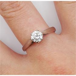 18ct white gold single stone round brilliant cut diamond ring, diamond approx 0.50 carat