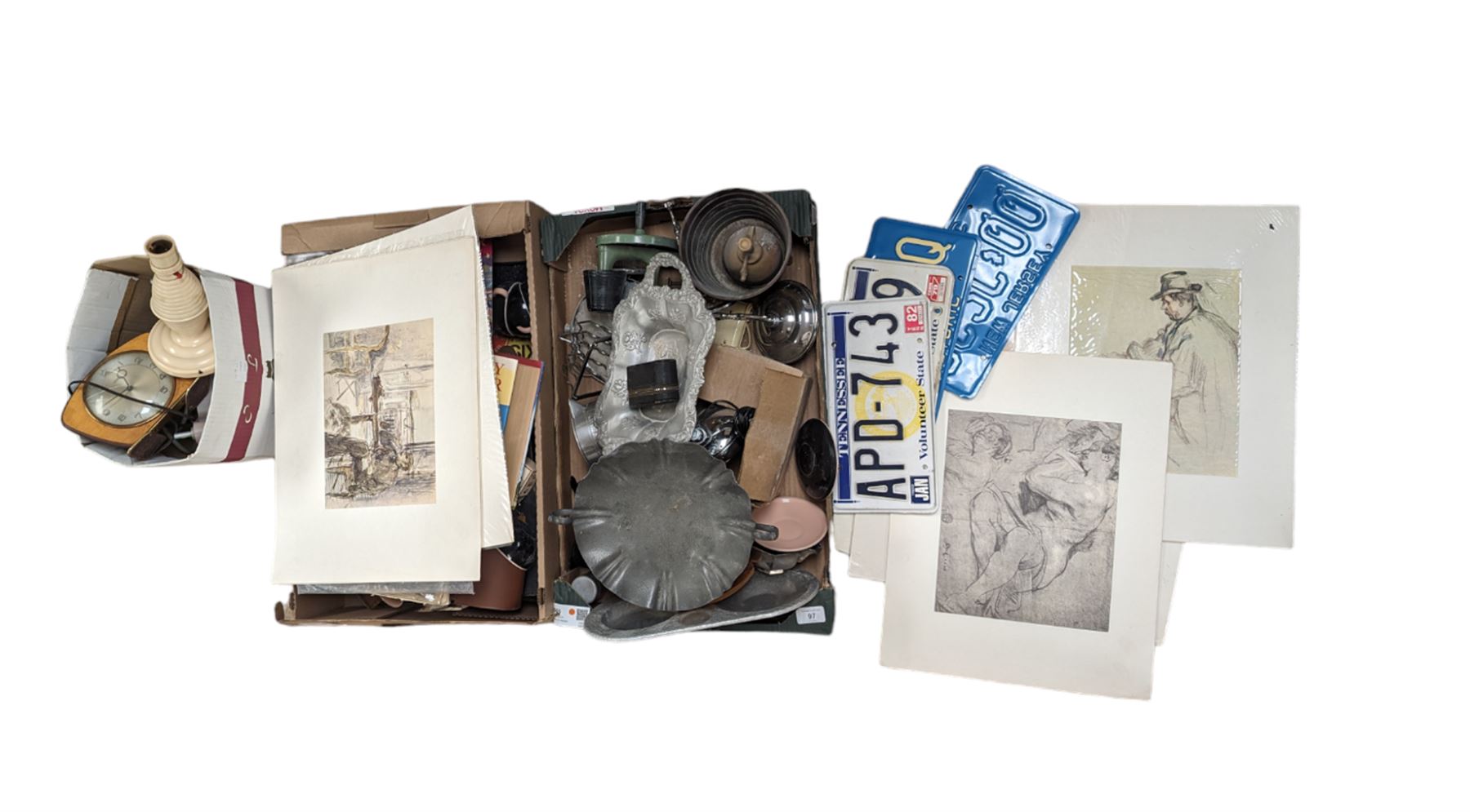 Harry Potter books, Metamatec clocks, Hartmann German binoculars, pewter, Golly enamel badges and other collectables